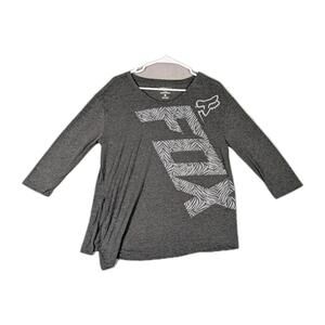 Fox Womens Large Gray TruDri Graphic Logo 34 Sleeve Athletic Shirt Top Tee